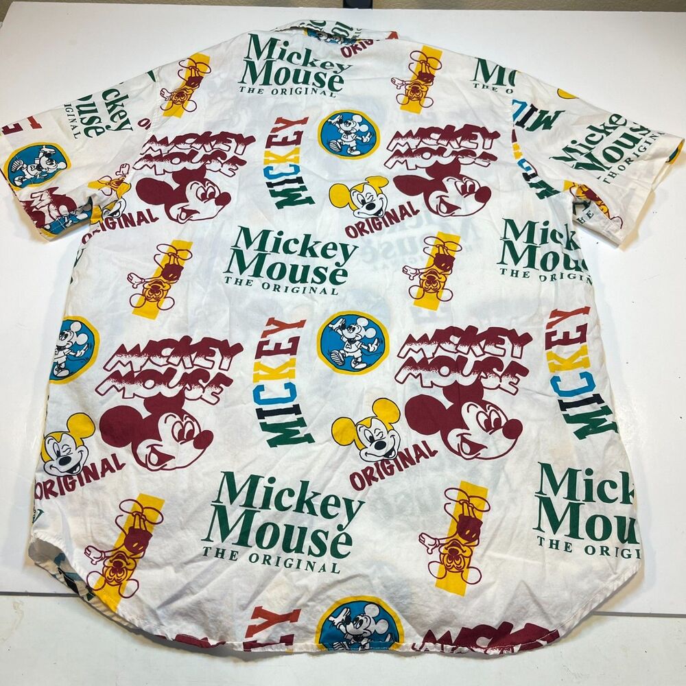 Disney Mickey Mouse All Over Print Button Up Shirt Sz Mens L disneyland - Picture 3 of 4